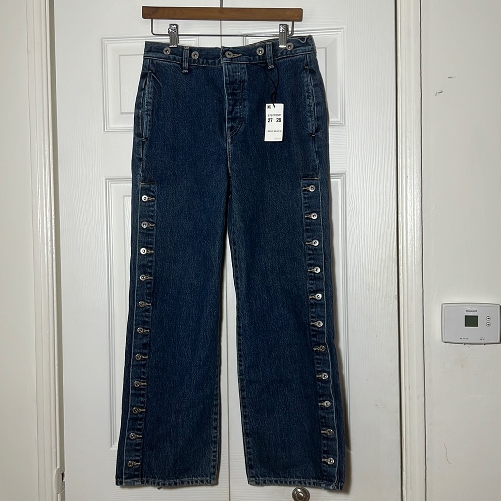 Levi's Dark Blue High Rise Wide Leg Snap-Detail Jeans